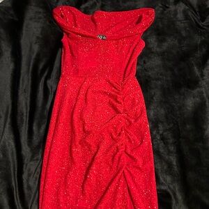 Selling a long maxi glitter dress in the color red, size small.